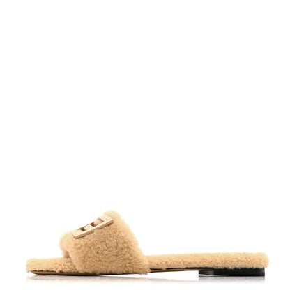 Fendi Shearling FF Baguette Slide Sandals 40 Beige Naturale 1 of 9