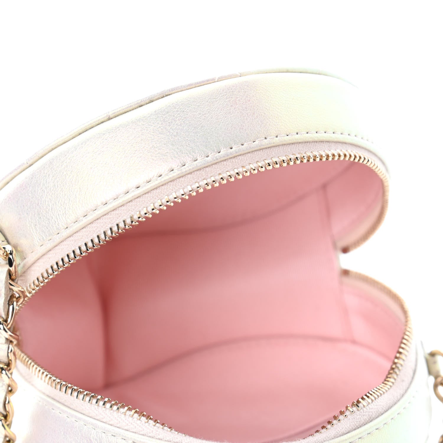 Chanel Iridescent Lambskin Quilted Round Clutch With Chain Ivory 4 of 4