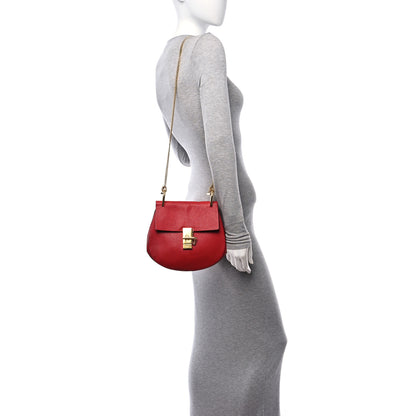 Chloe Grained Lambskin Drew Shoulder Bag Plaid Red 3 of 9