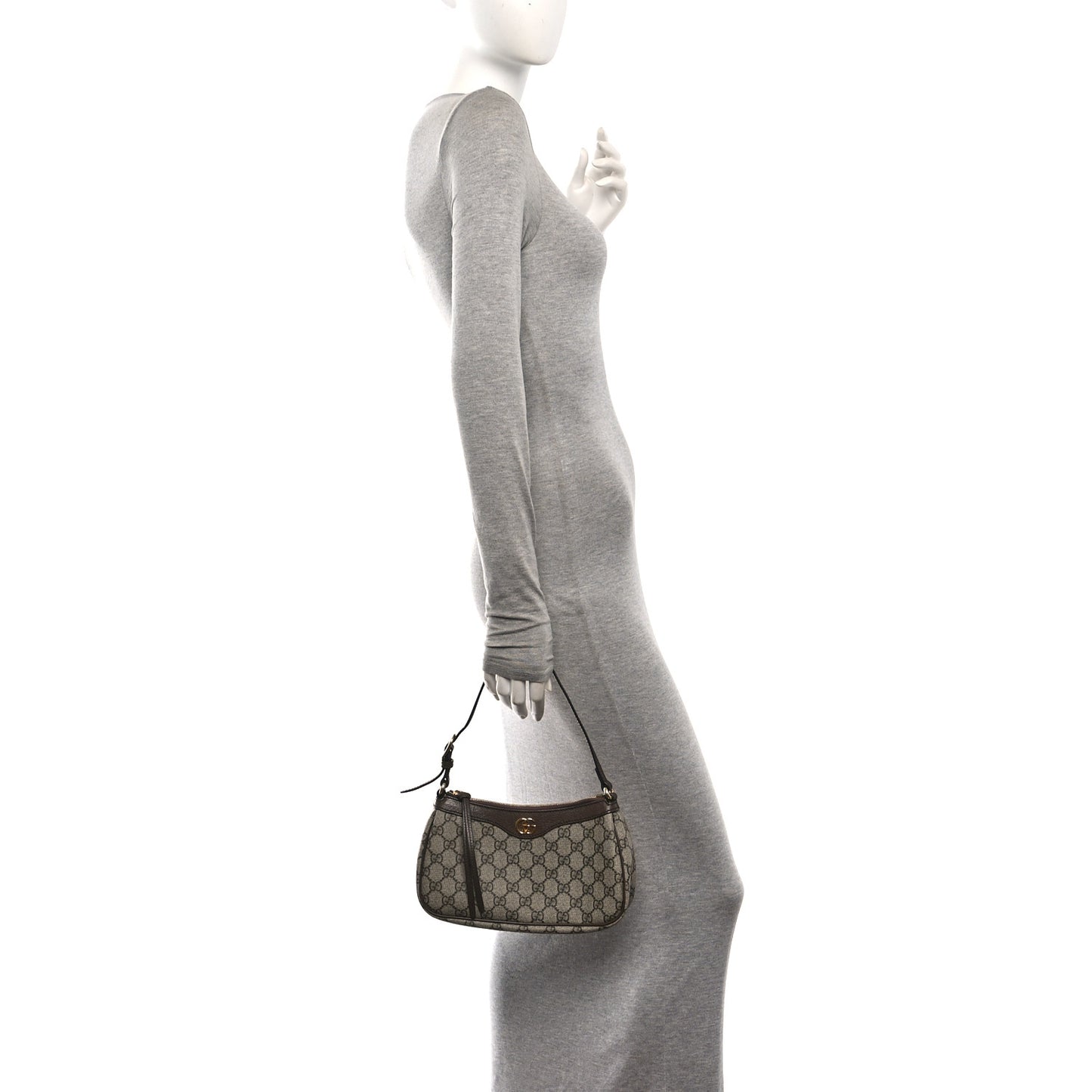 GG Supreme Monogram Textured Dollar Calfskin Small Ophidia Hobo Beige Ebony New Acero