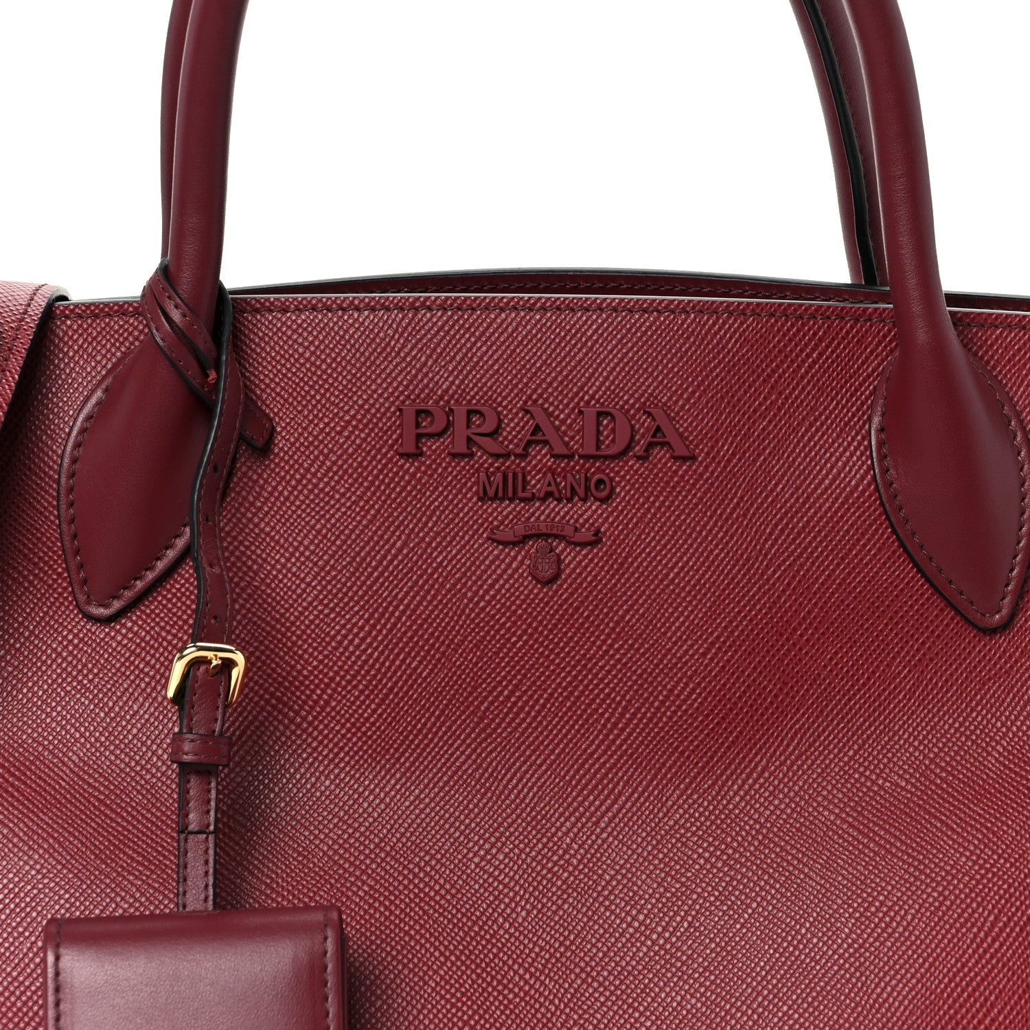 Prada Saffiano Cuir Calfskin Medium Monochrome Top Handle Tote Cerise 9 of 11