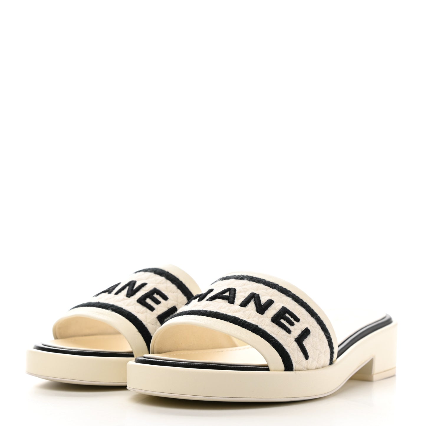 Lambskin Embroidered Logo Mules 38.5 Ivory Black