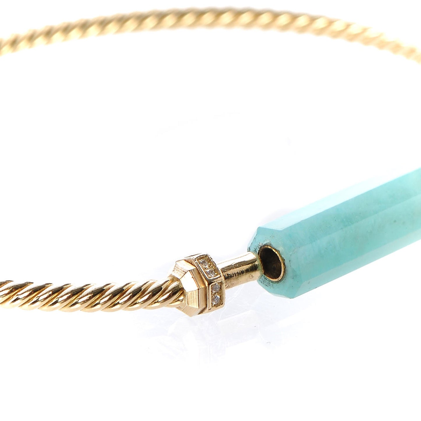 18K Yellow Gold Amazonite Diamond 2.5mm Barrels Station Bracelet