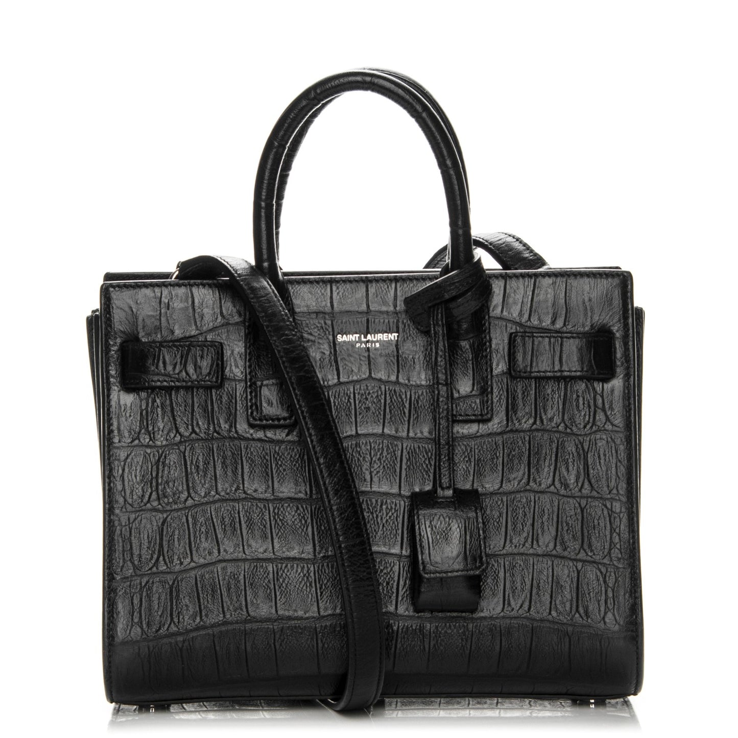 Calfskin Crocodile Embossed Nano Sac De Jour Black