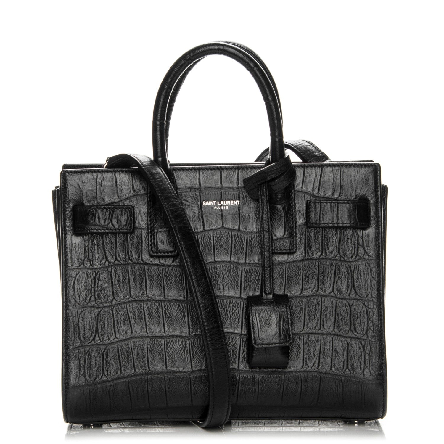 Saint Laurent Calfskin Crocodile Embossed Nano Sac De Jour Black 1 of 7