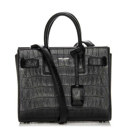 Saint Laurent Calfskin Crocodile Embossed Nano Sac De Jour Black 1 of 7