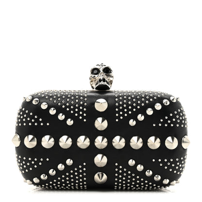 Alexander McQueen Calfskin Studded Britannia Skull Box Clutch Black 1 of 8