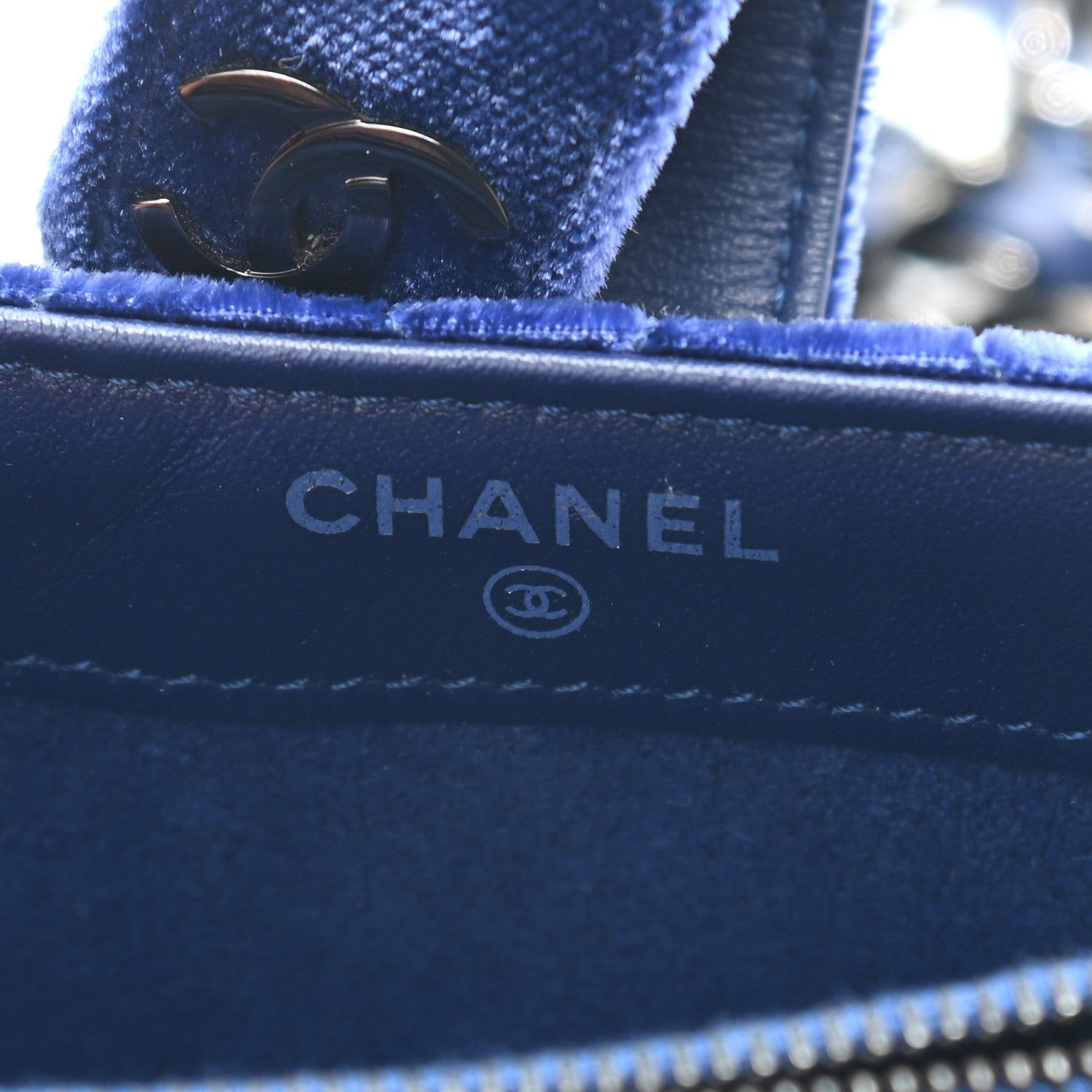 Chanel Velvet Quilted Mini Phone Holder Crossbody Bag Blue 6 of 10