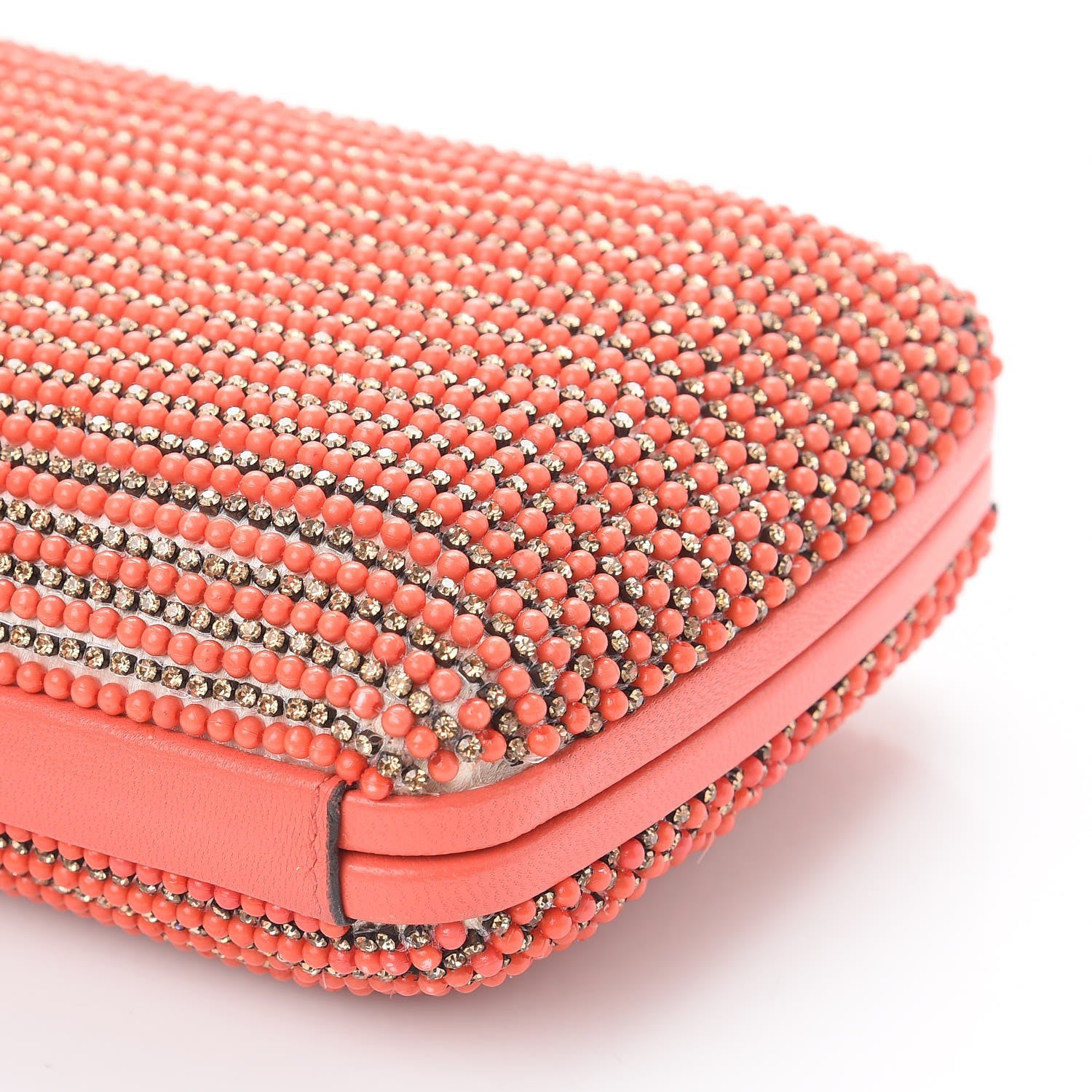 Gucci Lambskin Crystal Beaded Broadway Box Clutch Coral 11 of 11