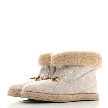 Gucci Canvas Wool Lame GG Monogram Womens Fria Horsebit Ankle Boots 36 Gardenia Silver Butterscotch 3 of 10