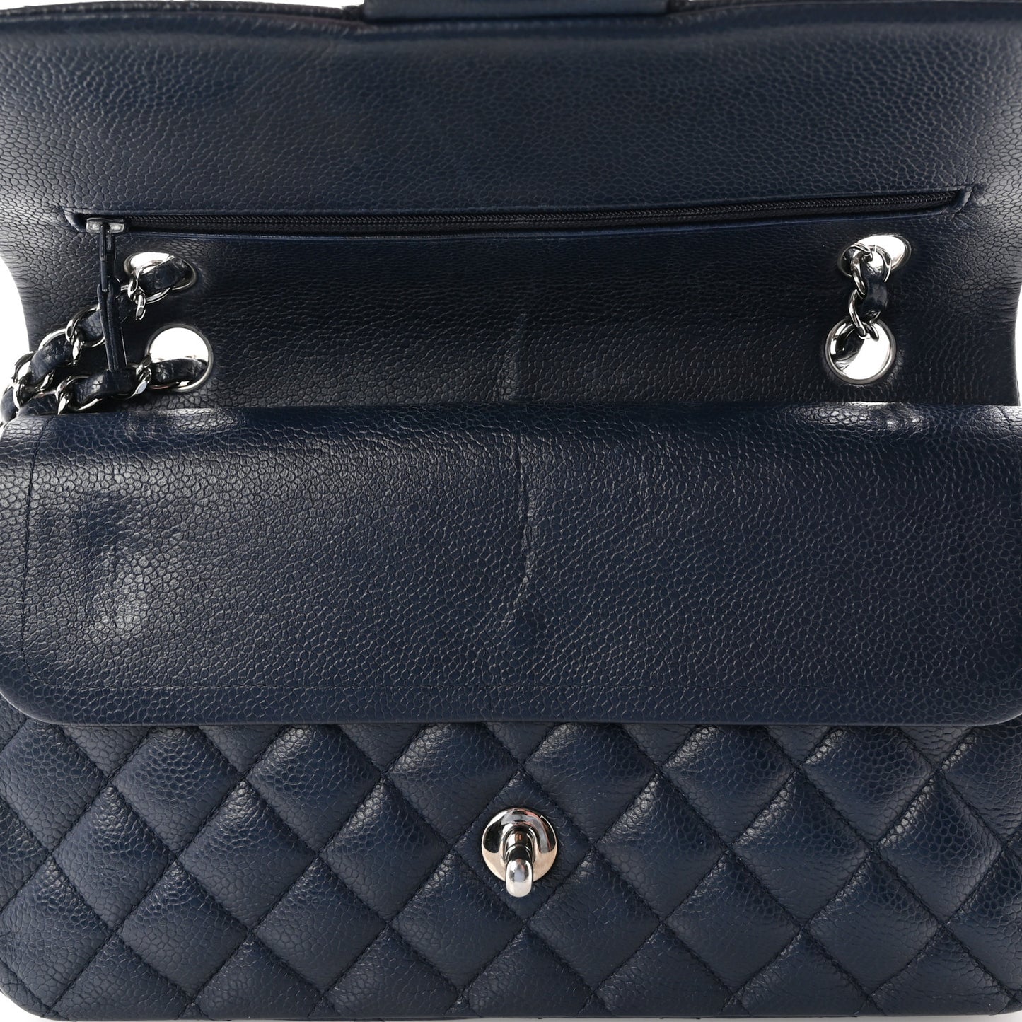 Caviar Quilted Medium Double Flap Navy