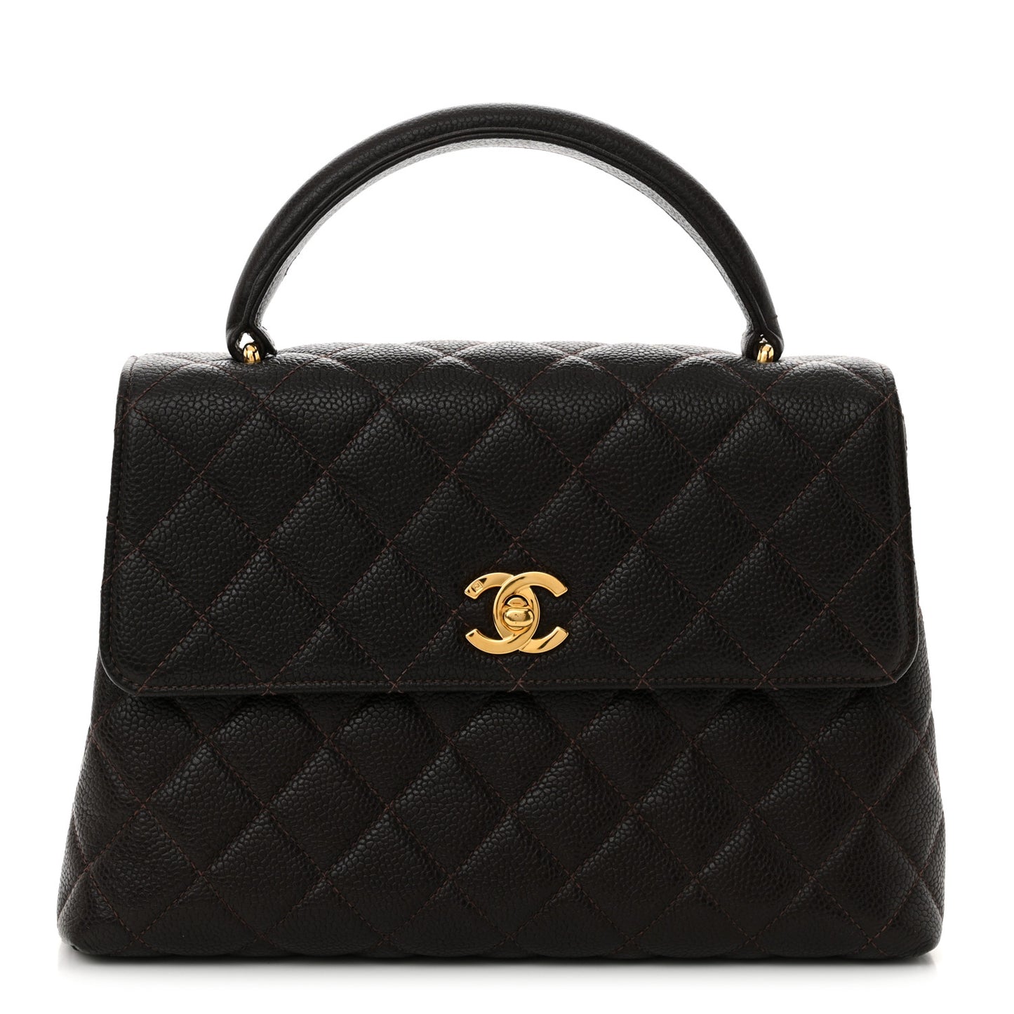 Caviar Quilted Medium Kelly Flap Brown