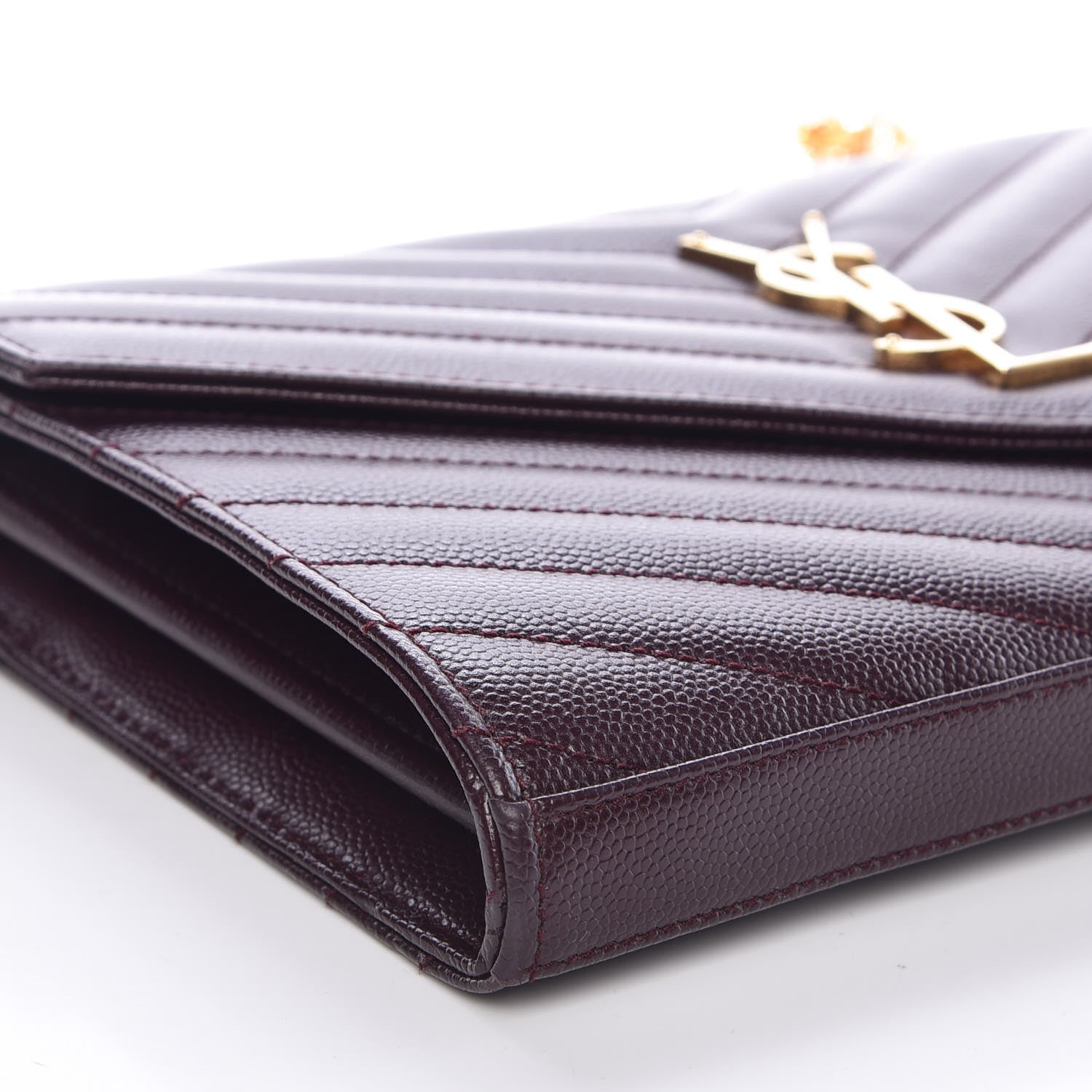 Saint Laurent Grain De Poudre Matelasse Chevron Monogram Chain Wallet Amarena 8 of 9