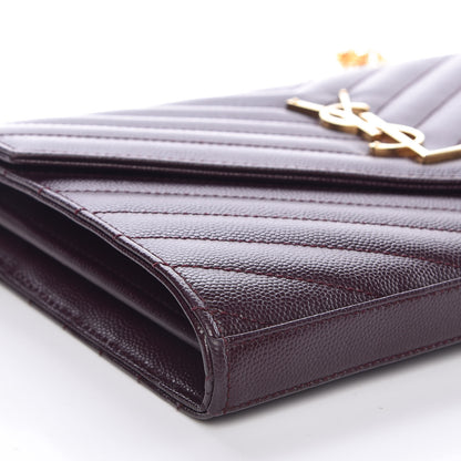 Saint Laurent Grain De Poudre Matelasse Chevron Monogram Chain Wallet Amarena 8 of 9