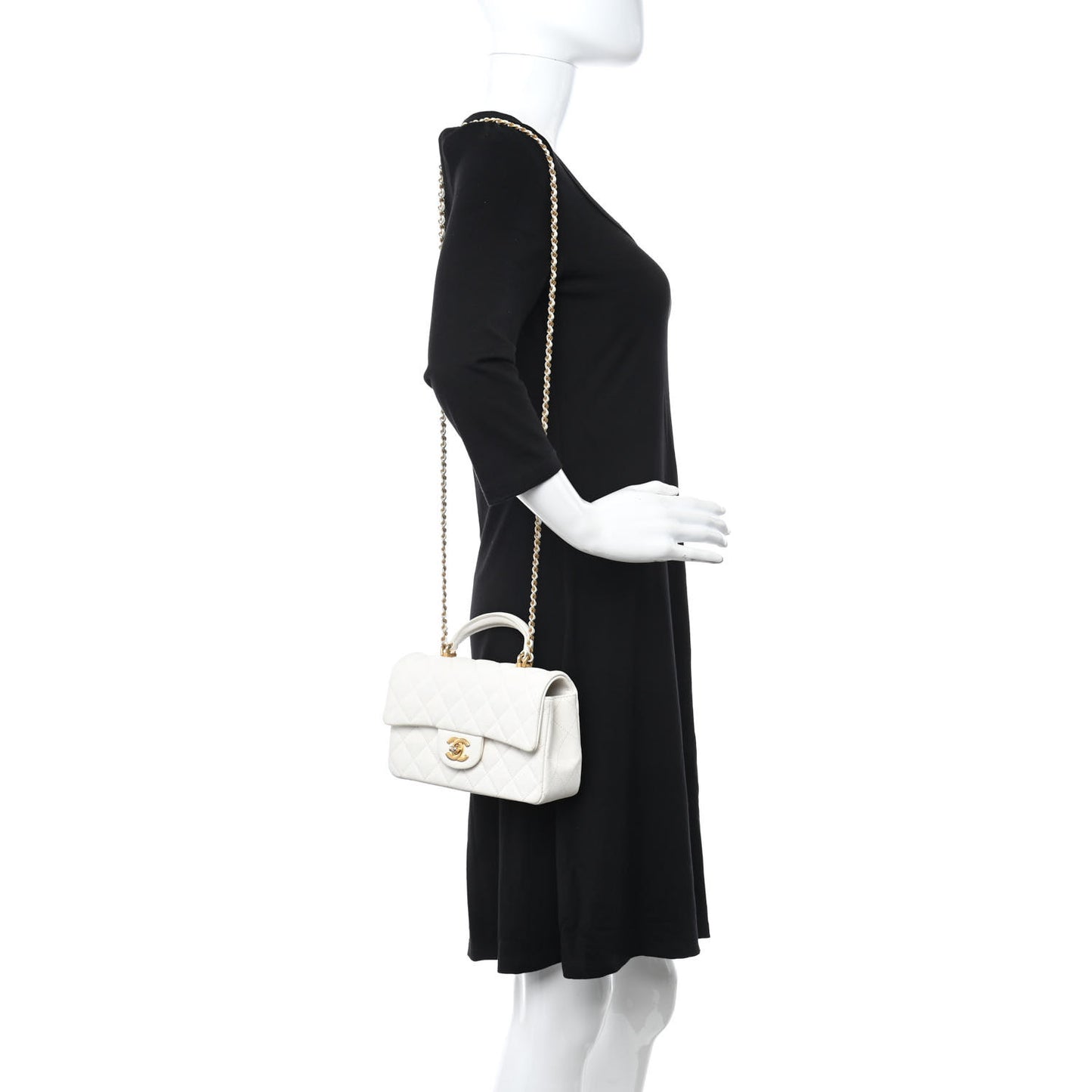 Caviar Quilted Mini Top Handle Rectangular Flap White
