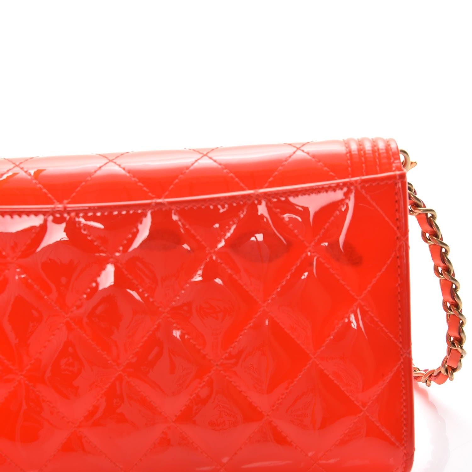 Chanel Patent Calfskin Quilted Boy Wallet on Removable Chain Orange 5 of 12