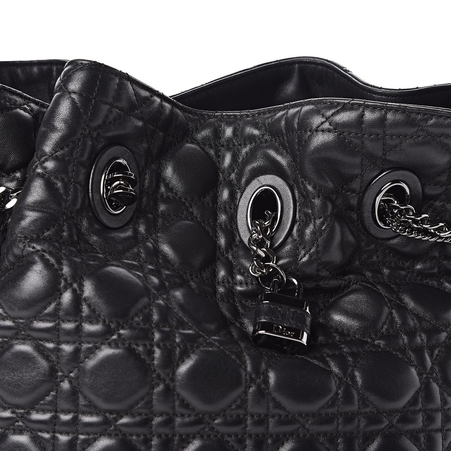 Lambskin Cannage Chri Chri Drawstring Bag Black