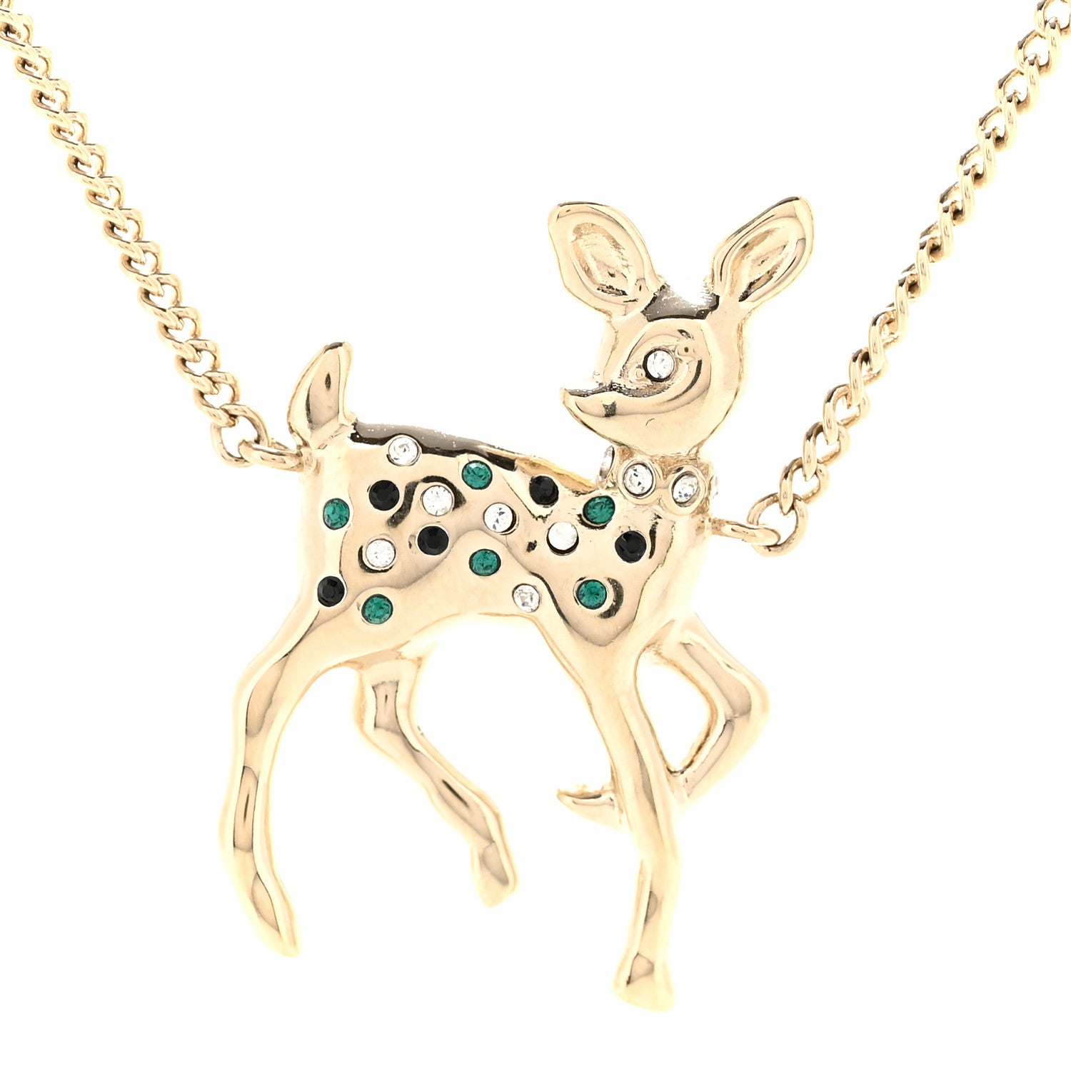 Chanel Pearl Crystal CC Deer Long Necklace Gold Green 4 of 7