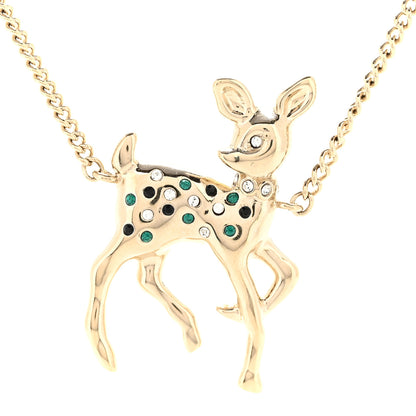 Chanel Pearl Crystal CC Deer Long Necklace Gold Green 4 of 7