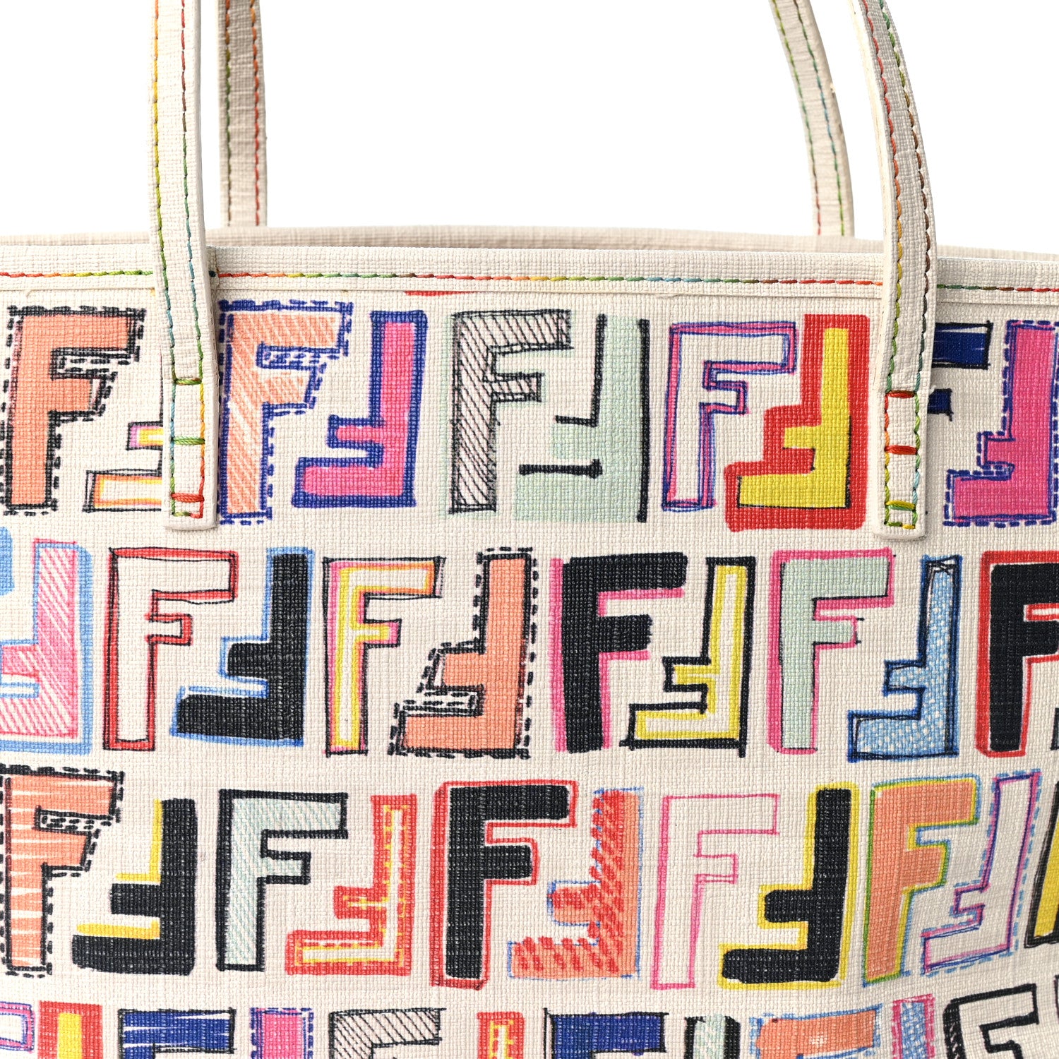 Fendi Zucca Spalmati Vitello FF Multicolor Mini Roll Tote White Multicolor 8 of 12