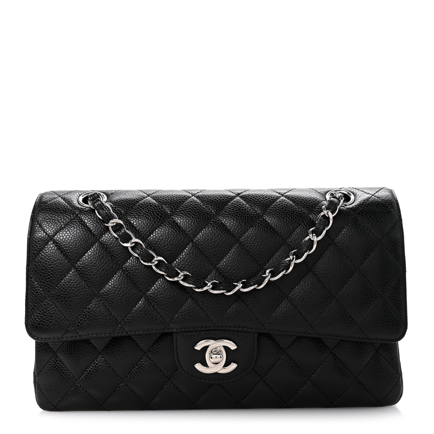 Caviar Quilted Medium Double Flap Black
