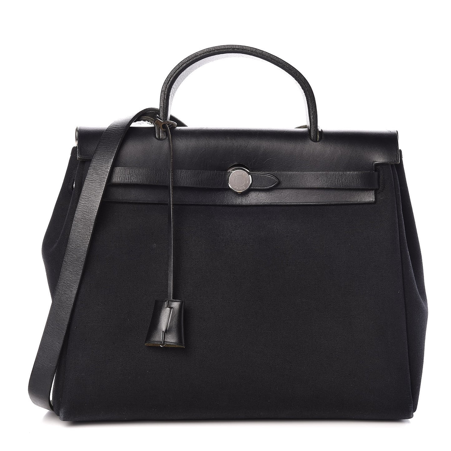 Toile Vache Calfskin Herbag 30 PM Black Natural