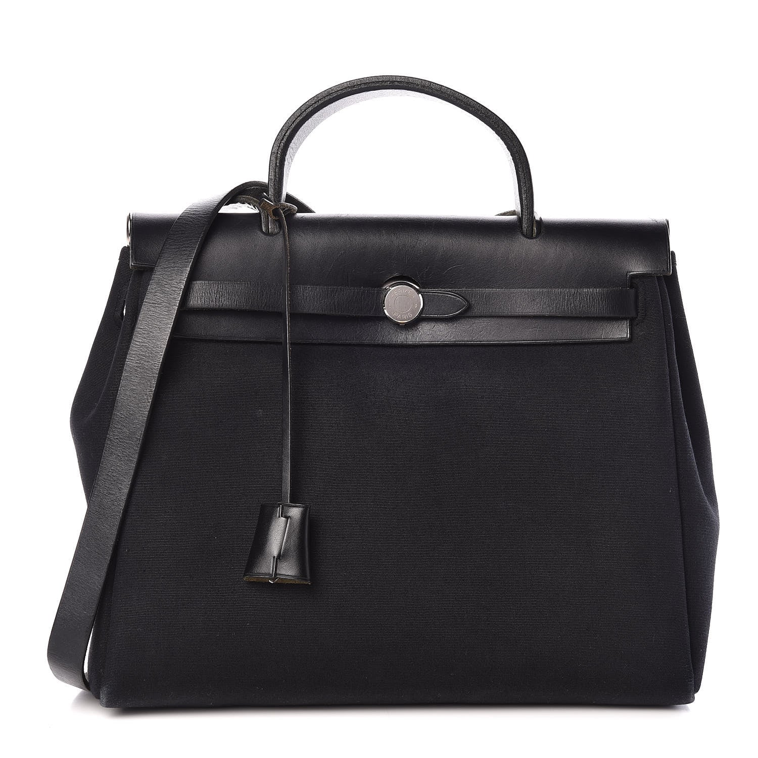Hermes Toile Vache Calfskin Herbag 30 PM Black Natural 1 of 29