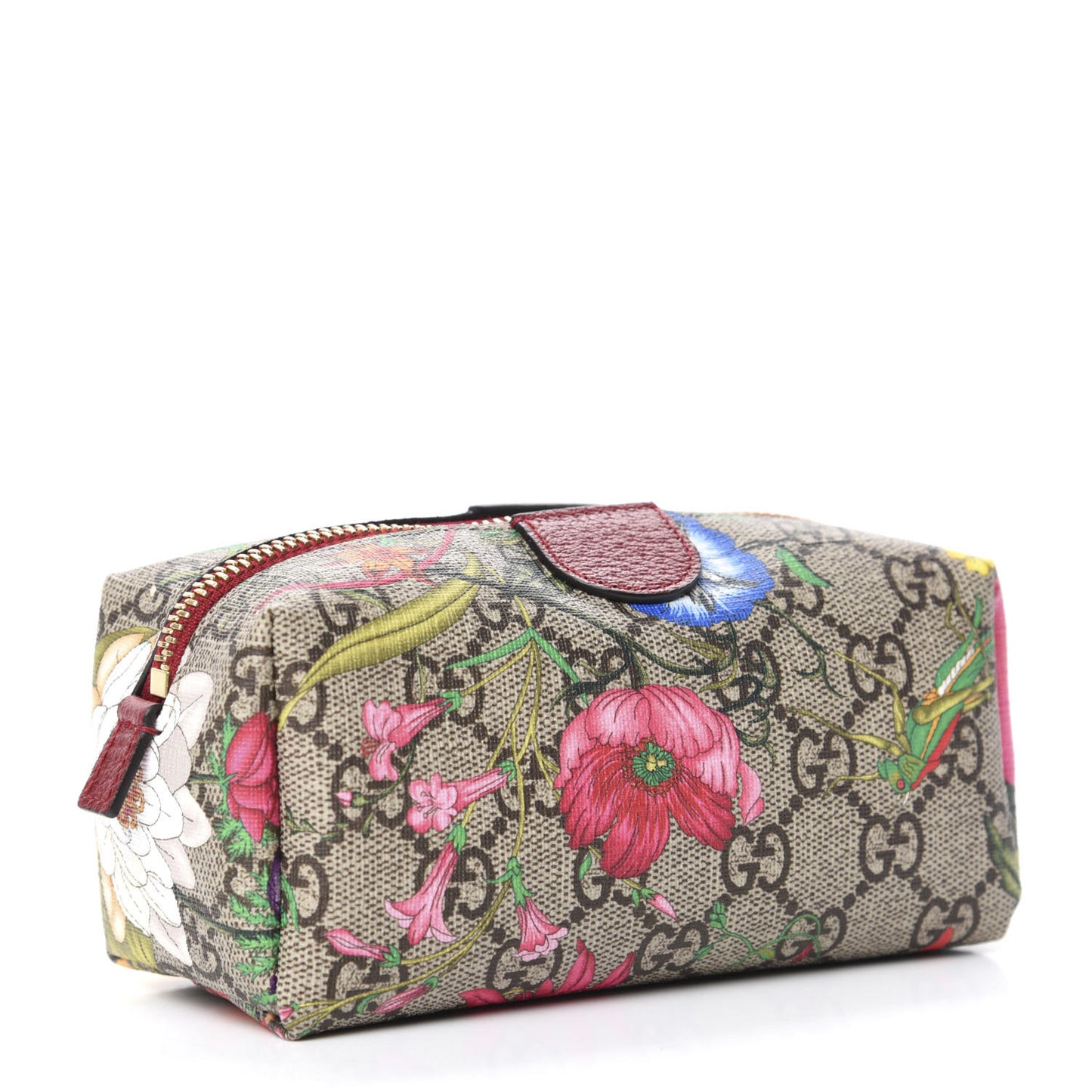 Soft GG Supreme Monogram Flora Calfskin Small Ophidia Cosmetic Case Beige Ebony Multicolor Rosso