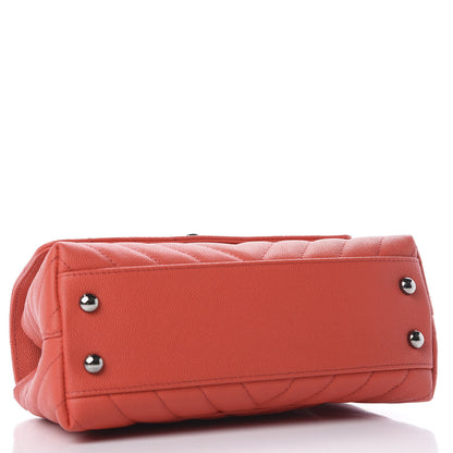 Chanel Caviar Chevron Quilted Mini Coco Handle Flap Red 3 of 9