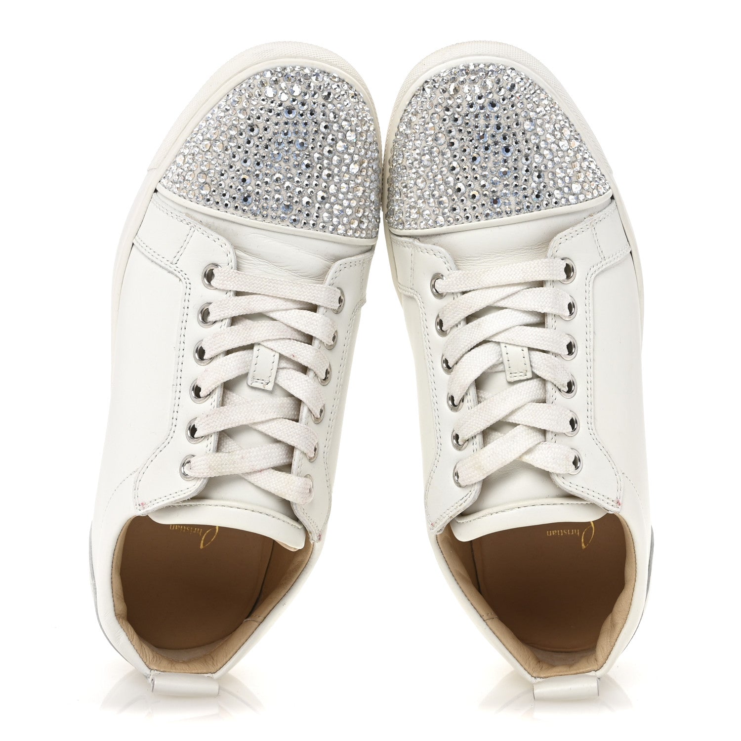 Christian Louboutin Calfskin Strass Junior Flat Sneakers 36.5 36.5 Version Latte 2 of 10