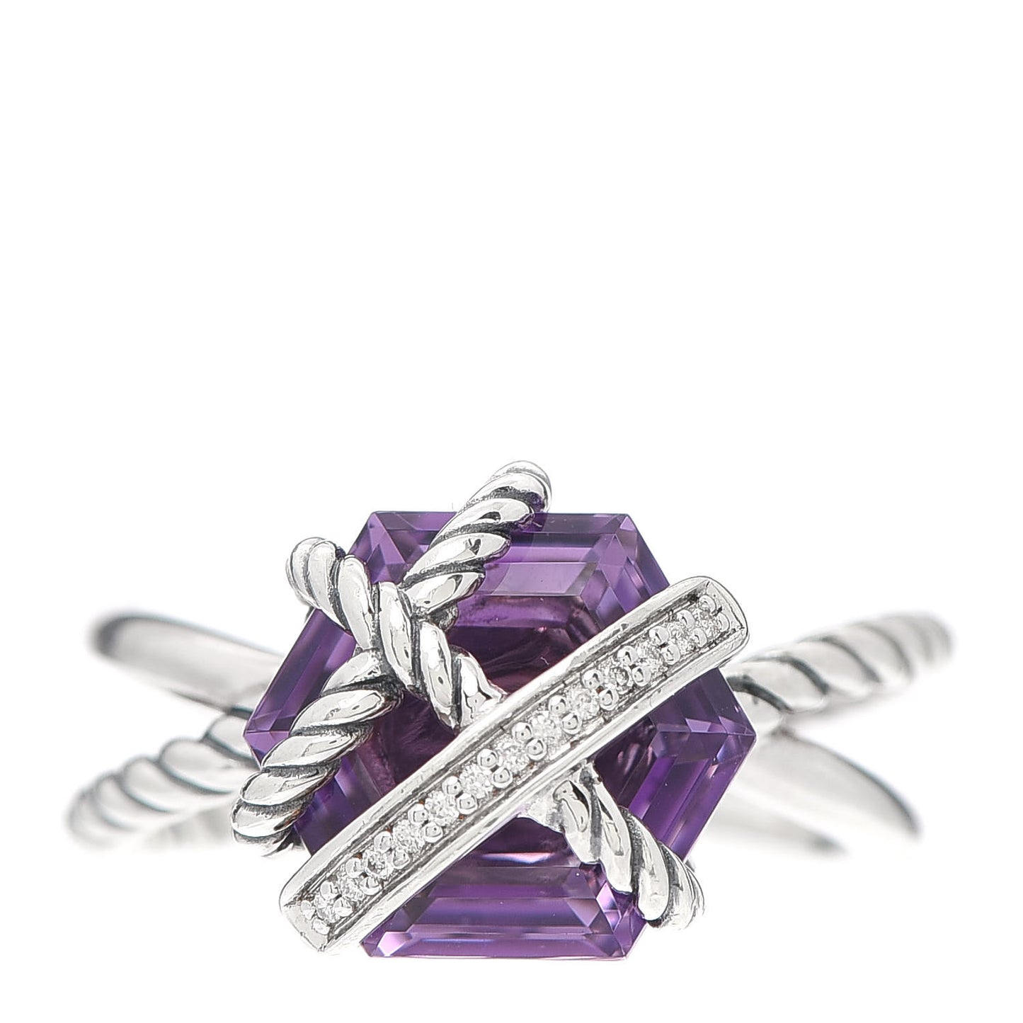 Sterling Silver Diamond Amethyst 10mm Cable Wrap Ring 50 5.5