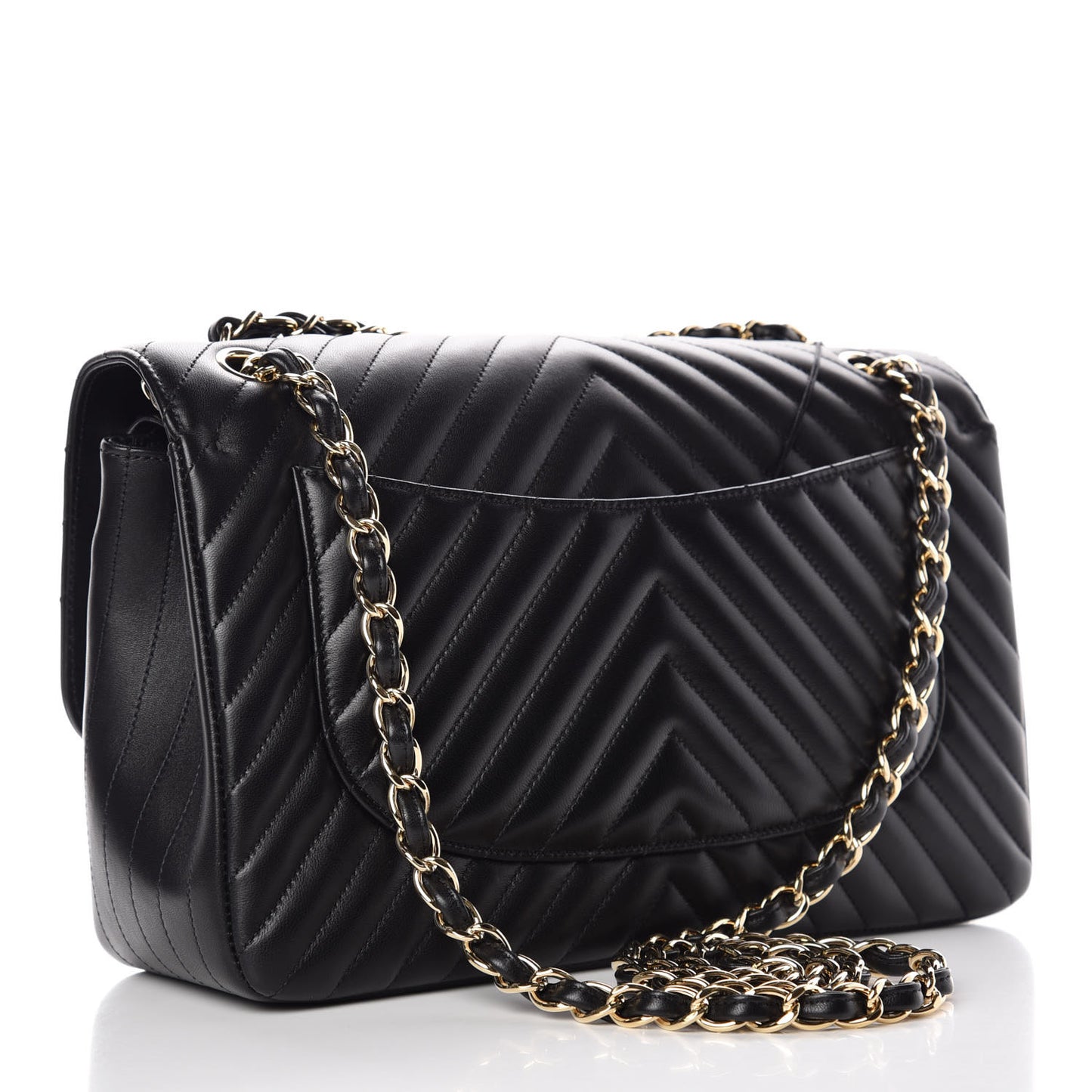 Lambskin Chevron Quilted Jumbo Double Flap Black
