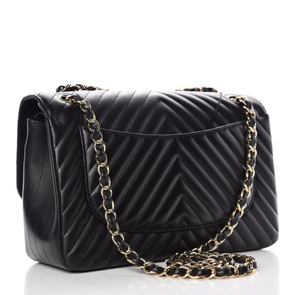 Chanel Lambskin Chevron Quilted Jumbo Double Flap Black 3 of 10