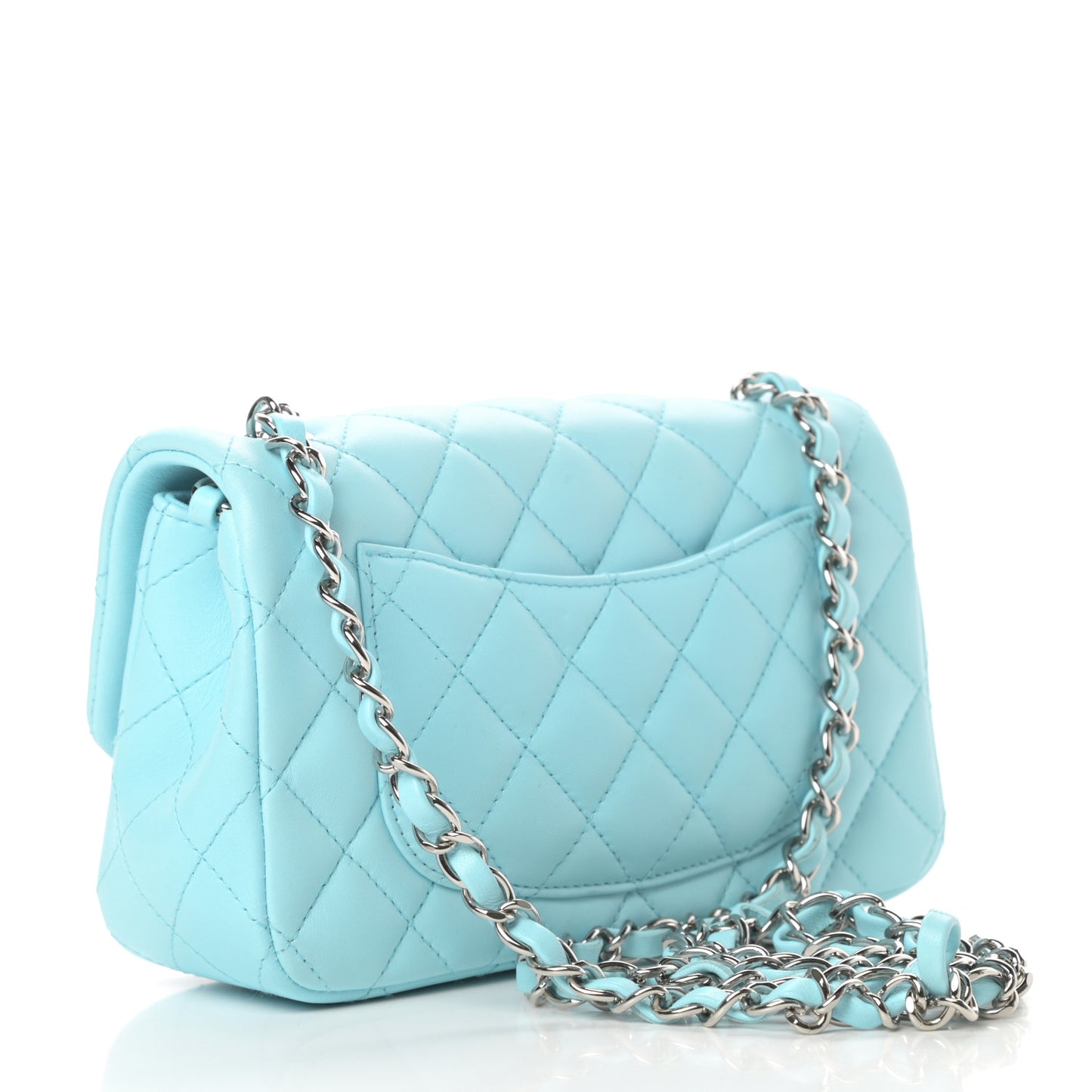 Lambskin Quilted Mini Rectangular Flap Neon Blue