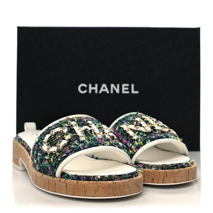 Chanel Tweed Cork Mule Sandal 37 White Multicolor 9 of 9