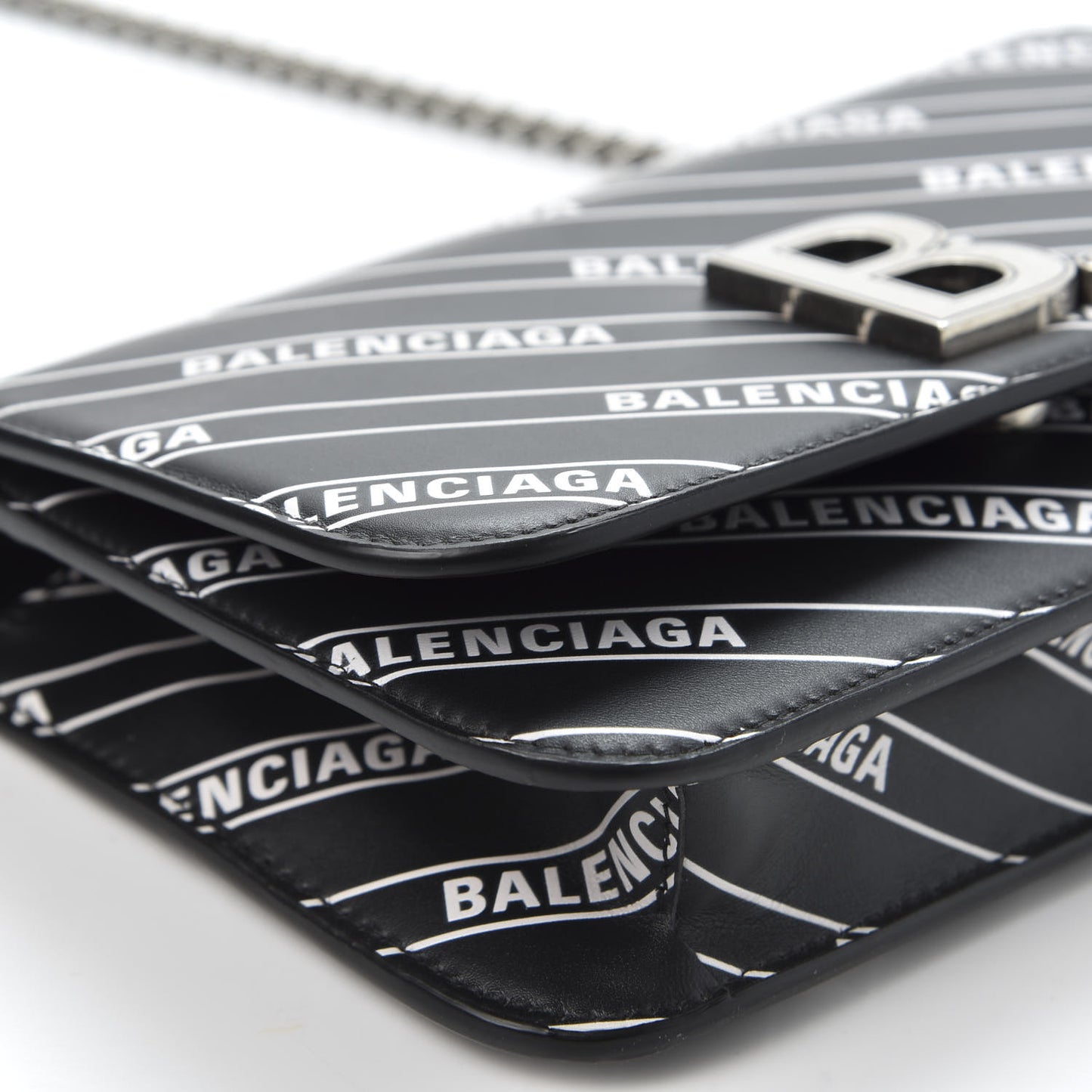 Matte Calfskin Diagonal Allover Logo Print B Wallet on Chain Black White