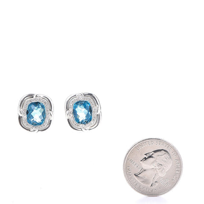 David Yurman Sterling Silver Diamond Blue Topaz Labyrinth Earrings 2 of 4