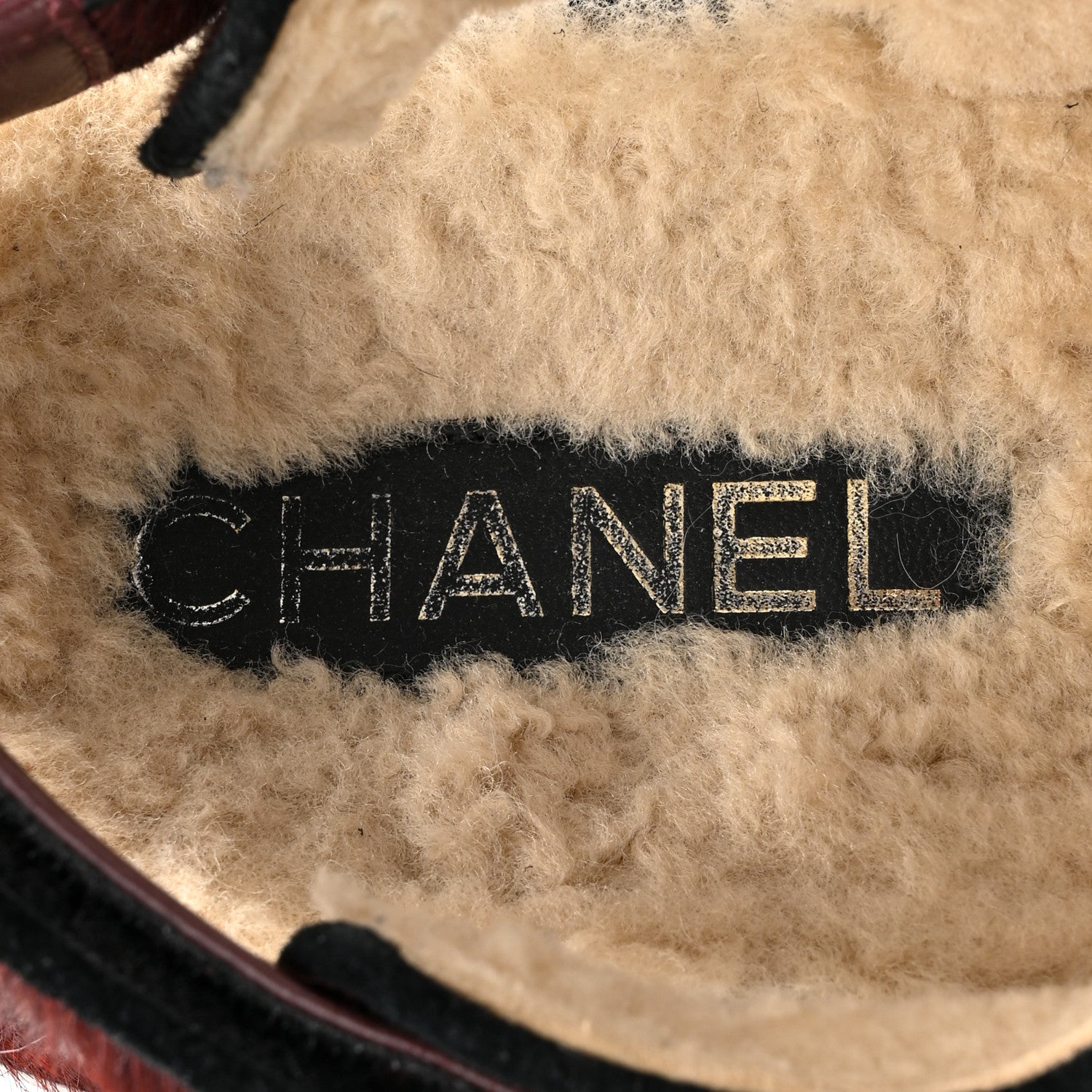 Chanel Calf Hair Suede Shearling Dad Sandals 38 Burgundy Black 8 of 11