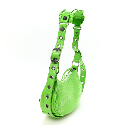 Balenciaga Extra Supple Calfskin Crocodile Embossed Le Cagole Shoulder Bag XS Acid Green 4 of 11