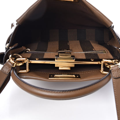 Fendi Vitello Seta Fabric Jacquard Pequin Medium Peekaboo Iconic Satchel Foresta Tobacco 6 of 9