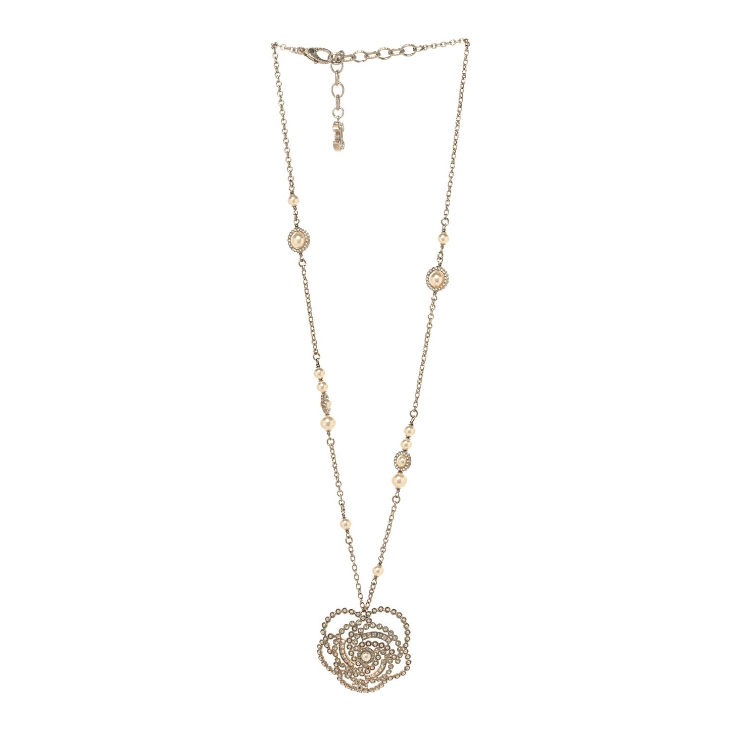 Pearl Crystal Lace Camellia Necklace Gold