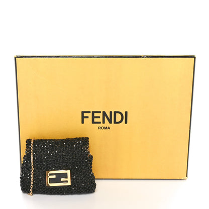 Fendi Crystal Vitello King Beaded Mini Pico Baguette Charm Black 9 of 9