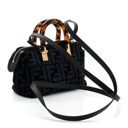 Fendi Chenille Vitello King Plexiglass FF Mini By The Way Top Handle Boston Bag Blue Black 3 of 10