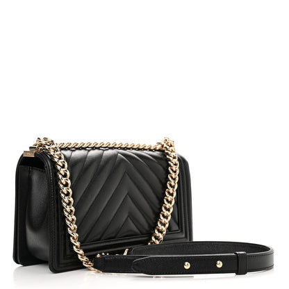 Chanel Caviar Chevron Quilted Medium Boy Flap Black 3 of 11
