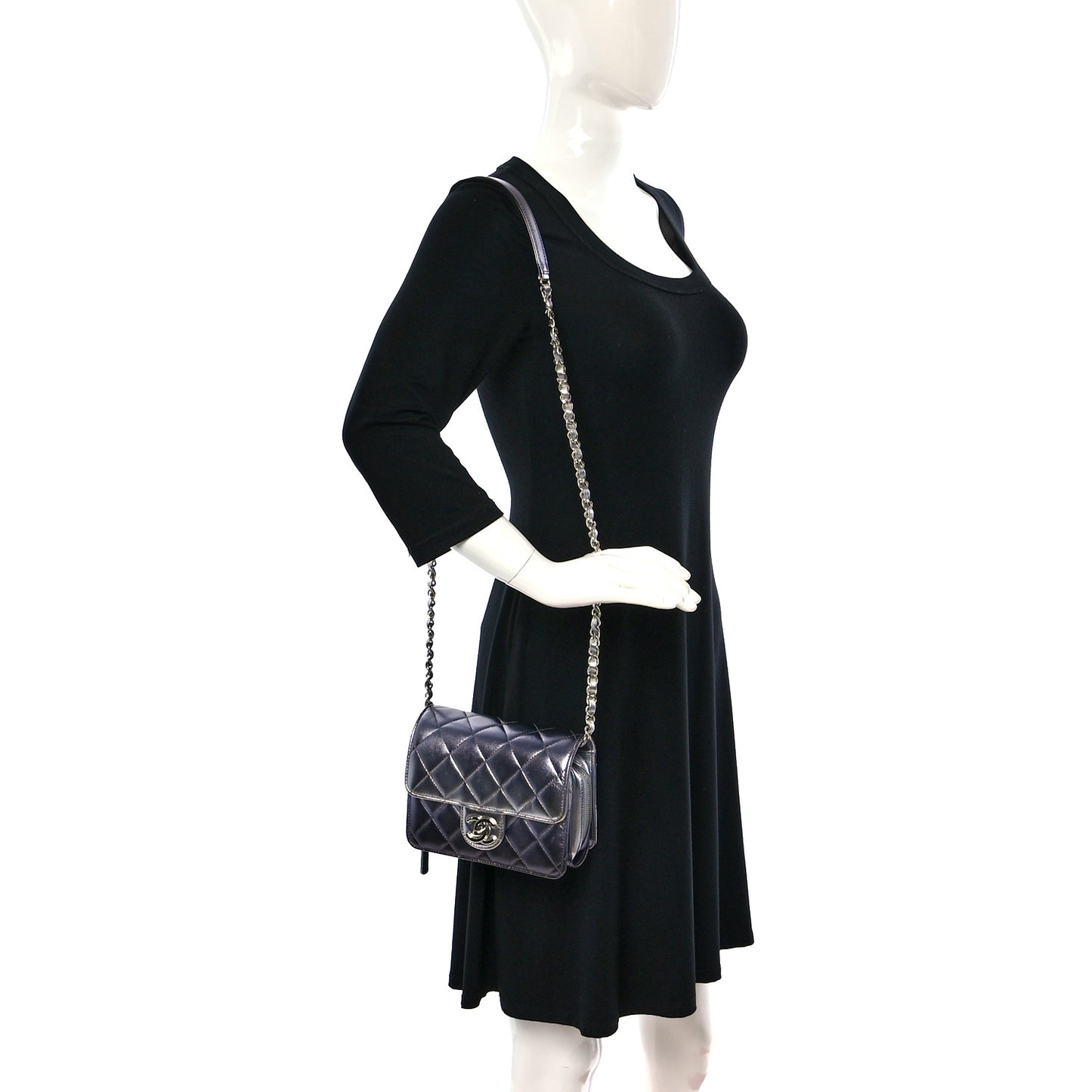 Metallic Lambskin Like A Wallet Flap Silvery Black