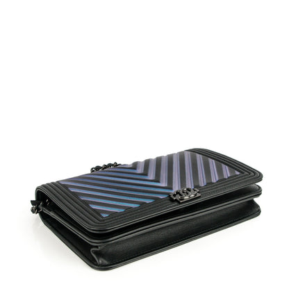 Chanel Calfskin Painted Chevron Embossed Boy Wallet On Chain WOC Black 4 of 8