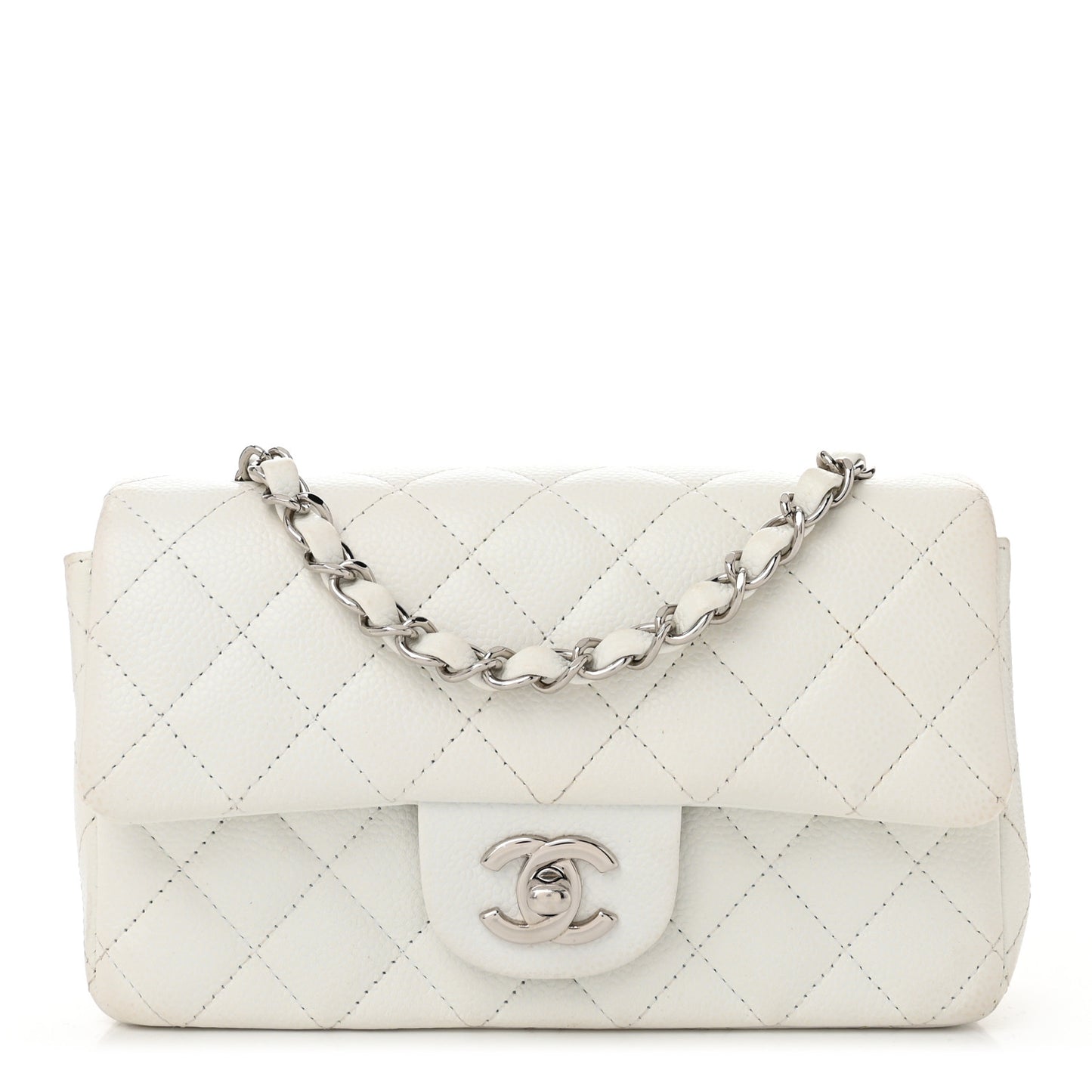 Caviar Quilted Mini Rectangular Flap White