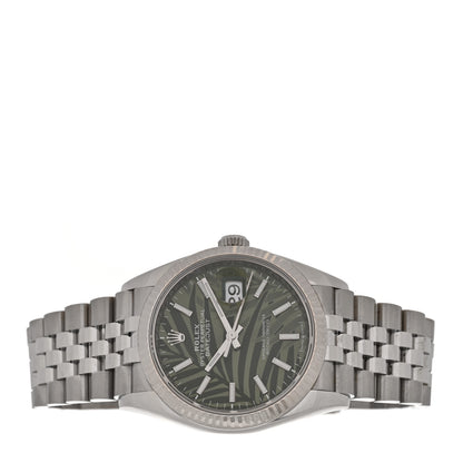 Rolex Stainless Steel 18K White Gold 36mm Oyster Perpetual Datejust Watch Olive Green Palm 126234 2 of 5