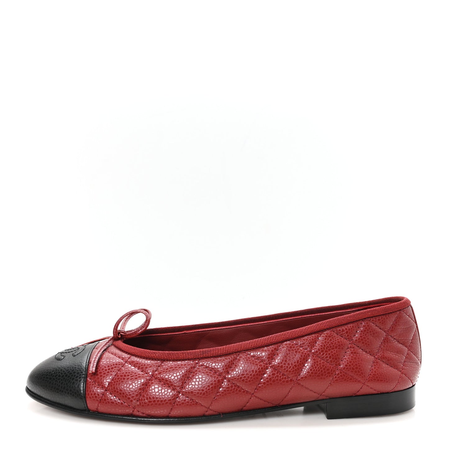 Caviar Quilted CC Cap Toe Ballerina Flats 39.5 Black Red