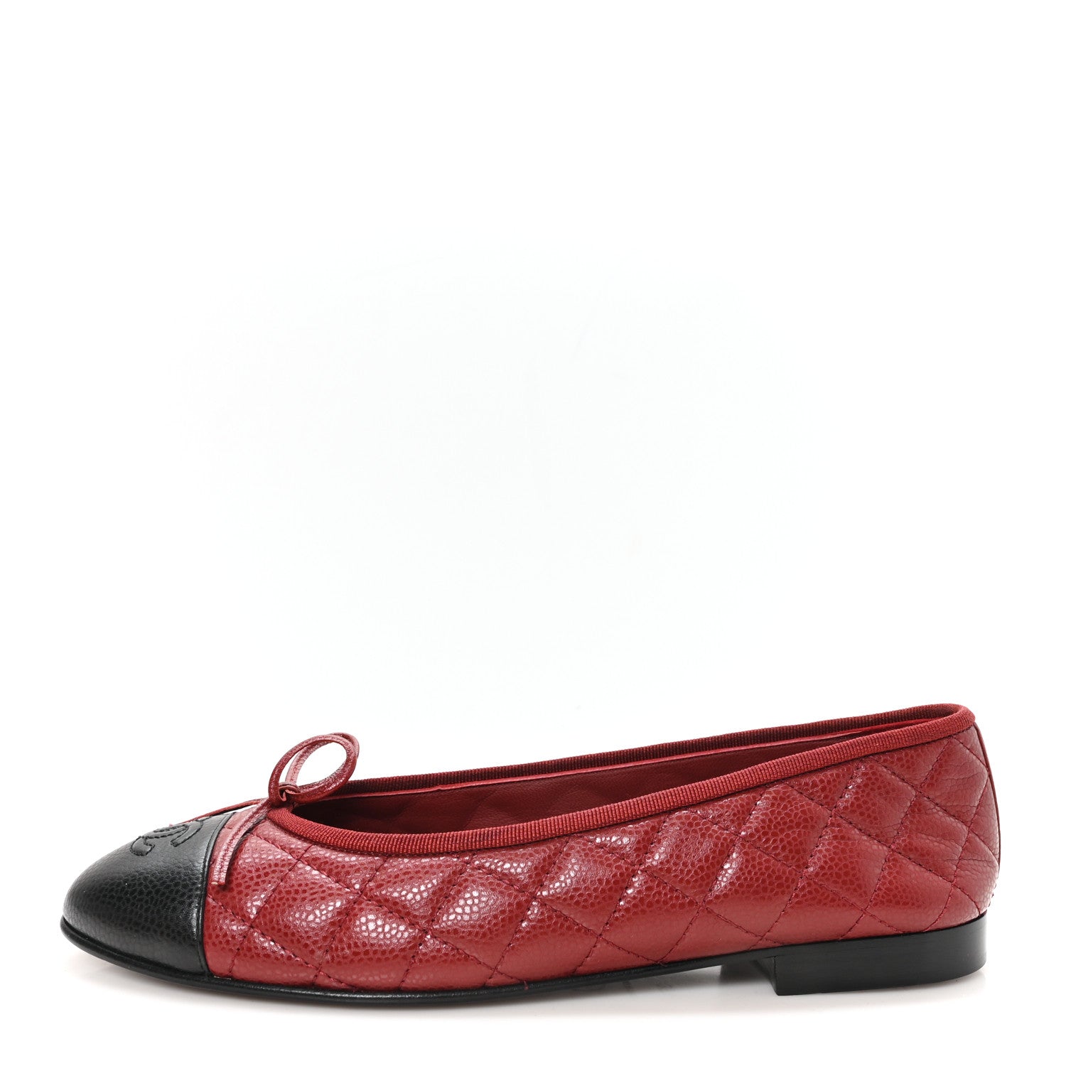Chanel Caviar Quilted CC Cap Toe Ballerina Flats 39.5 Black Red 1 of 9